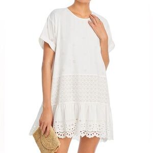 NWT Sea New York Elysse Embroidery Short-sleeve Tunic Dress, Size small white